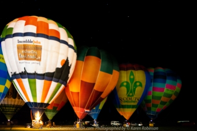 Milawa, Victoria - Australia 'King Valley Balloon Festival Night Glow Event' Photographed by Karen Robinson June 2018 NB: All images are protected by copyright laws. Comments - Part of the Balloon Festival involved an amazing visual sensation which featured 'Night Glow Light Show' at 7pm, located at the Brown Brothers Airfield, where hot-air balloons put on a colourfully light show that was backed dropped against a starry night sky. This spectacular event was witnessed by some 3,000 people!