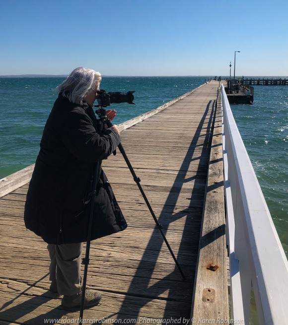 Portsea, Victoria - Australia 'Portsea Front Beach - Peninsula Views' Photographed by Karen Robinson August 2019. Comments: Photograph featuring Karen Robinson taking photographs at the Portsea Pier.