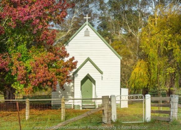 Molesworth, Victoria - Australia 'Christ Church on Goulburn Valley Highway' Photographed by Karen Robinson Comment: Little Church boldly standing amongst trees full of autumn colour.