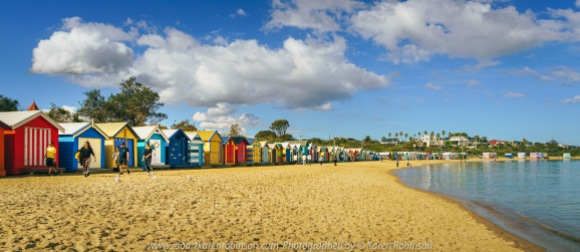 Brighton, Victoria - Australia 'Brighton Beach' Photographed by ©Karen Robinson May 2021 Comment: Brighton Beach capturing beautiful calm water views looking out over Port Phillip Bay and colourful Brighton Bathing Boxes.