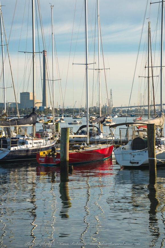 Williamstown, Victoria - Australia 'Views from Ferguson Street Pier' Photographed by ©Karen Robinson June 2022 Comment: Photograph featuring views across Port Phillip Bay and anchored boats and yachts.