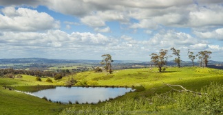 Willowmavin, Victoria - Australia 'Views from Tantaraboo Road' Photographed by Karen Robinson November 2021 Comment: Beautiful views across lush green landscape after Spring rains. Photograph featuring large waterhole.